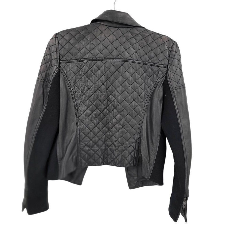 Halogen Lamb Leather Quilted Moto Open Front Jacket M Black Mob‎ Wife Biker - Picture 2 of 11
